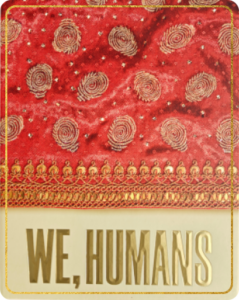Cover image of We, Humans book highlighting use of human thumbprints and embossing