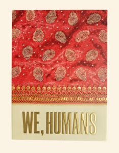 Cover image of We, Humans book highlighting use of human thumbprints and embossing