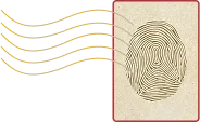 An illustration of a fingerprint inside a red-bordered rectangle, with four yellow curved lines extending from the fingerprint to the left, resembling signal or communication waves.