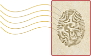An illustration of a fingerprint inside a red-bordered rectangle, with four yellow curved lines extending from the fingerprint to the left, resembling signal or communication waves.